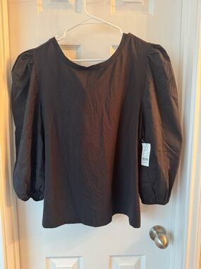 New York & Company Black Puff Sleeve Blouse